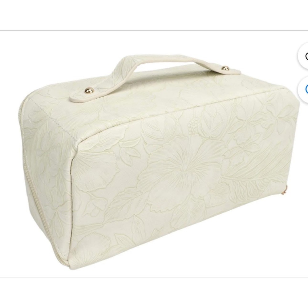 Elegant Floral Embossed‎ Cosmetic Bag Makeup Organizer Travel Toiletry Bag NWT - Picture 4 of 10